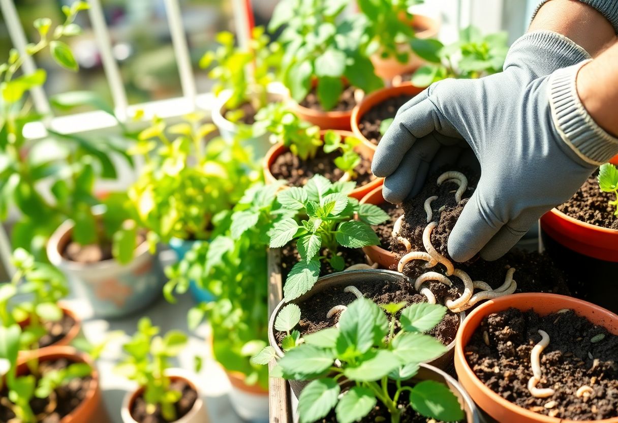 gros vers blancs dans les pots de fleurs