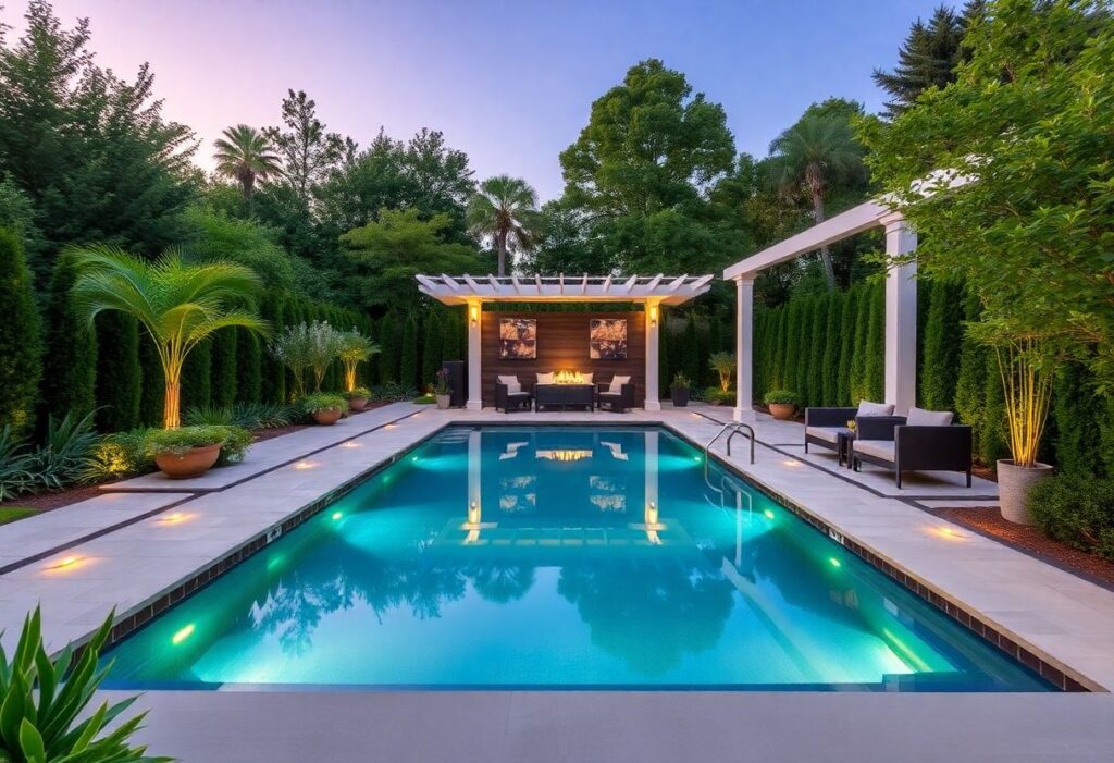 amenagement paysager autour d'une piscine creusée